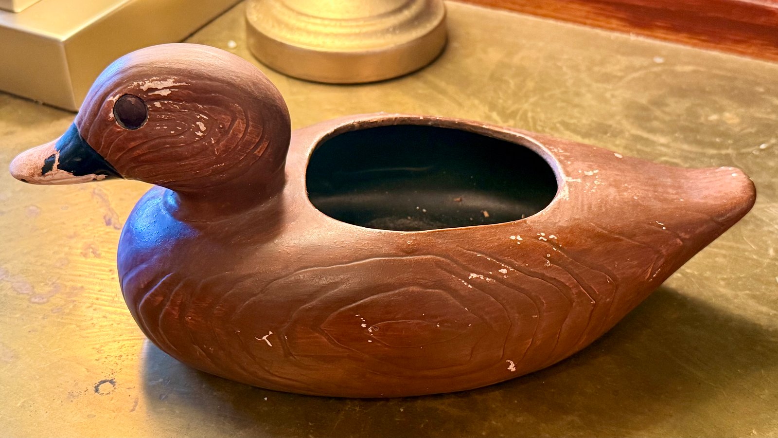 Vintage Made In Japan For F.T.D.A. 1973 Wood Looking Brown Duck Planter