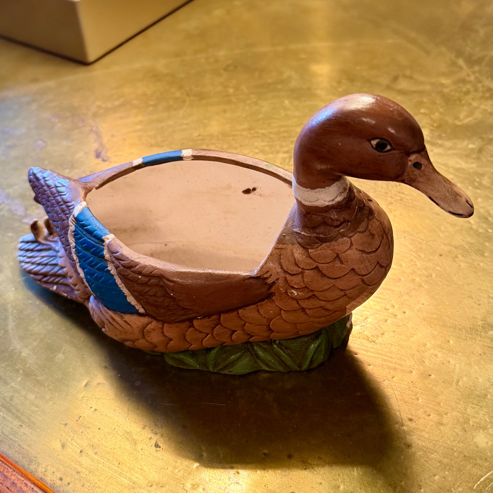Vtg 1969 Ceramic Duck Mallard Planter Hand Painted