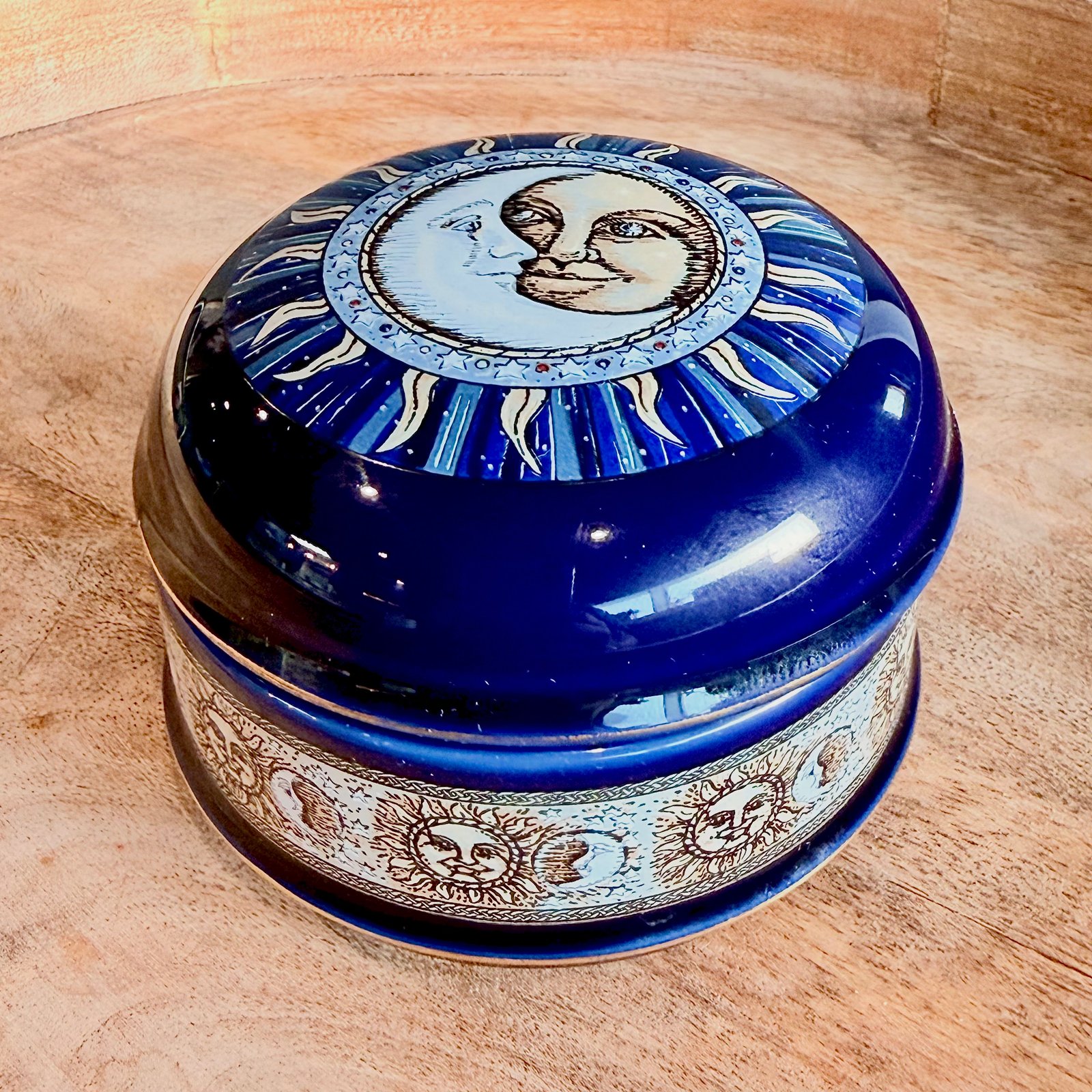 Vintage 1993 Celestian Sun & Moon Ceramic Musical Trinket Box