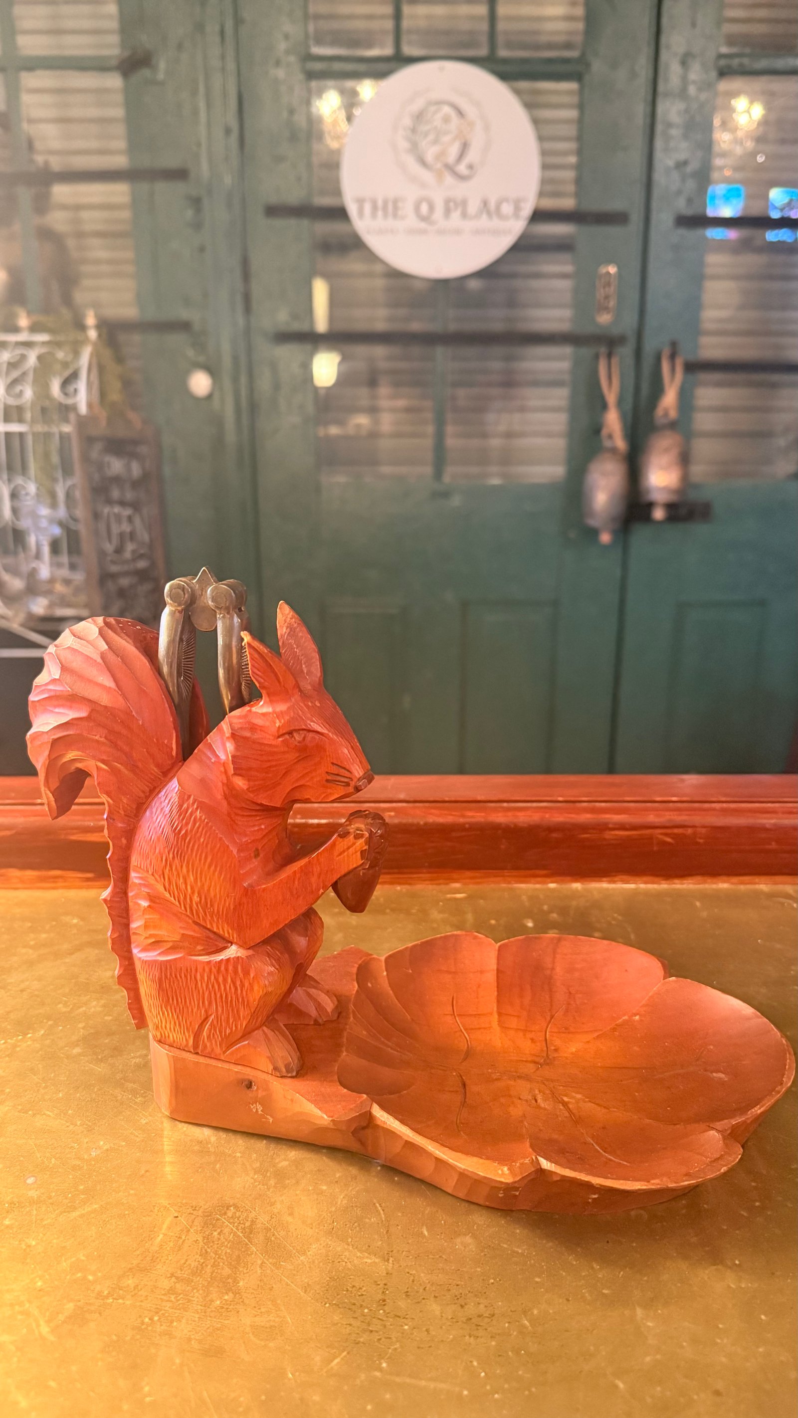 Vintage Hand Carved Wood Squirrel Nut Bowl