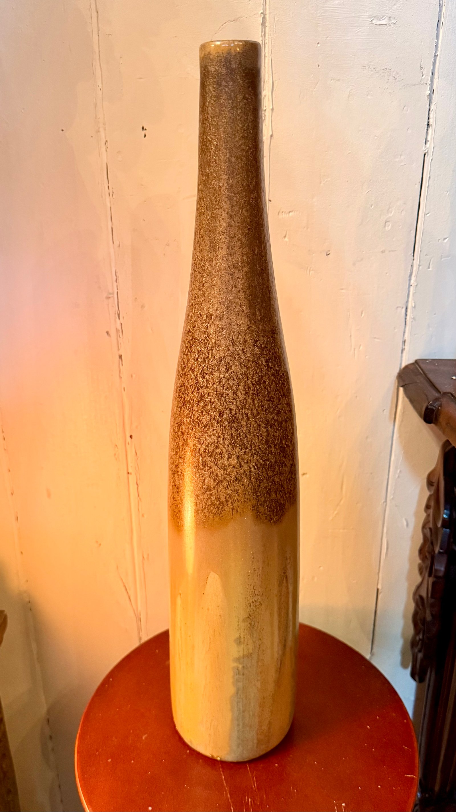 Vintage mid-century modern style tall stoneware bottle vase
