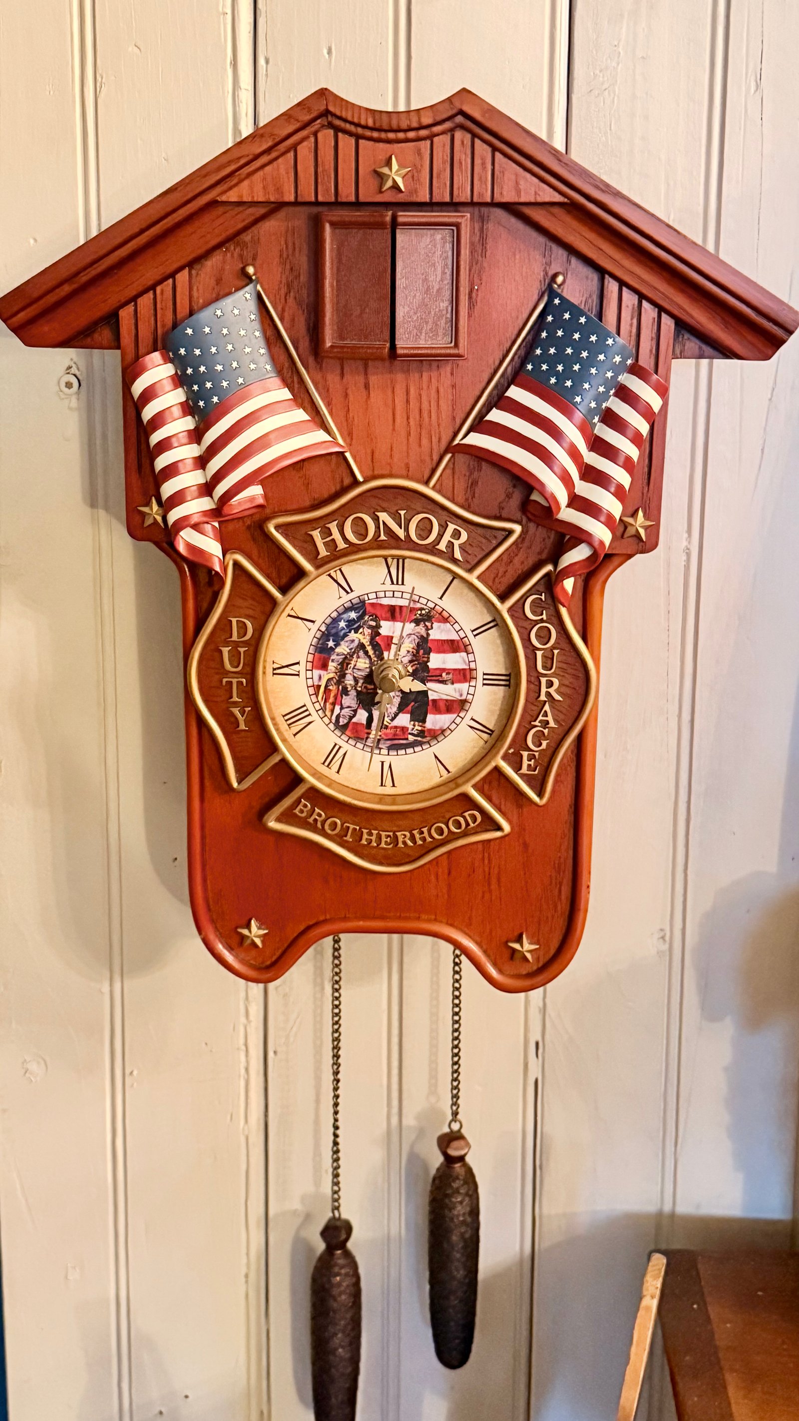 Bradfor Exchange Firefighter Tribute Cuckoo Clock